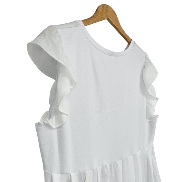 Cato Womens L White High-Low Ruffle Sleeve Top Flowy Blouse Stretch Round Neck - Picture 7 of 16